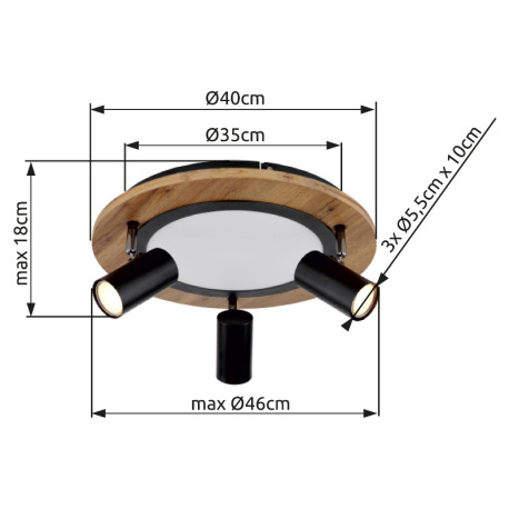 Stropné svietidlo kov čierny, MDF, imitácia tmavého dreva, plast biely, prepínanie funkcií nástenným 11