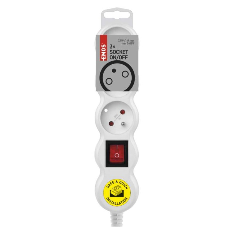 Samostatná 3 zásuvka s vypínačom, biela 3