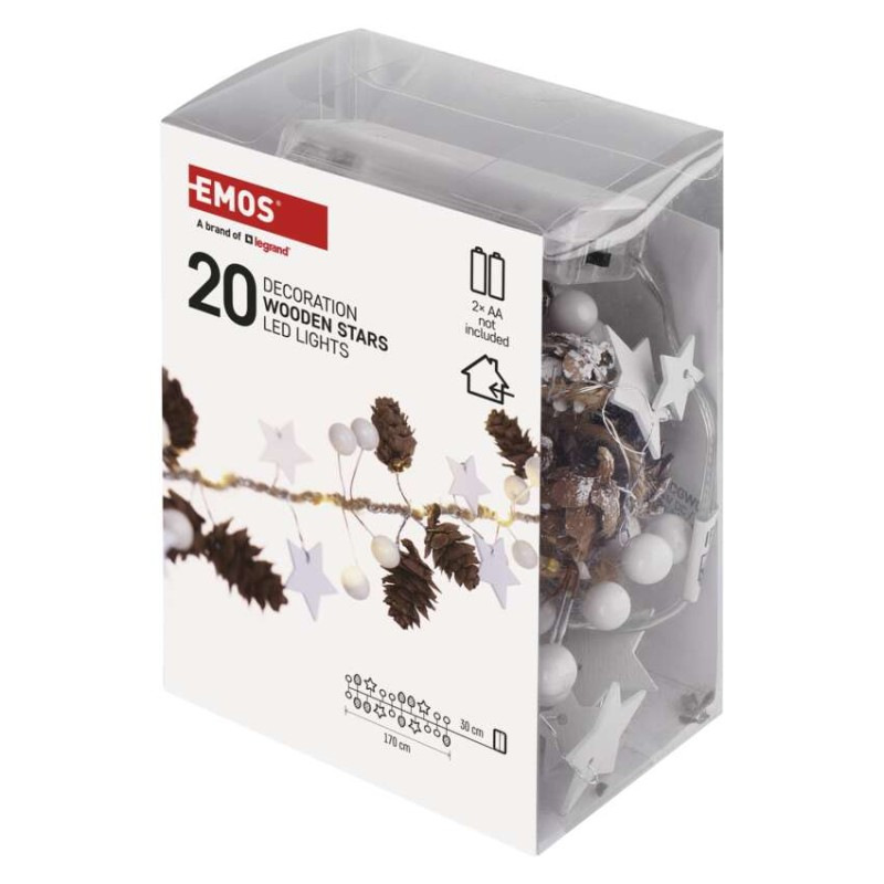 LED vianočná girlanda – šišky, 1,7 m, 2x AA, vnútorná, teplá biela 1