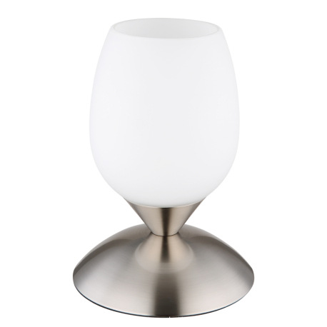 Stolové svietidlo, kov nikel matný, sklo biele, kábel PVC čierny, dotykové zapínanie/vypínanie, ø: 1 8