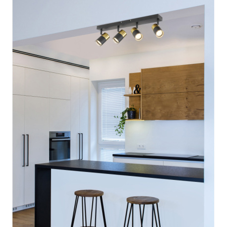 Stropné svietidlo, kov čierny, hliník medený a čierny, plast dymový, DxŠxV: 560x60x120mm, bez žiarov 2