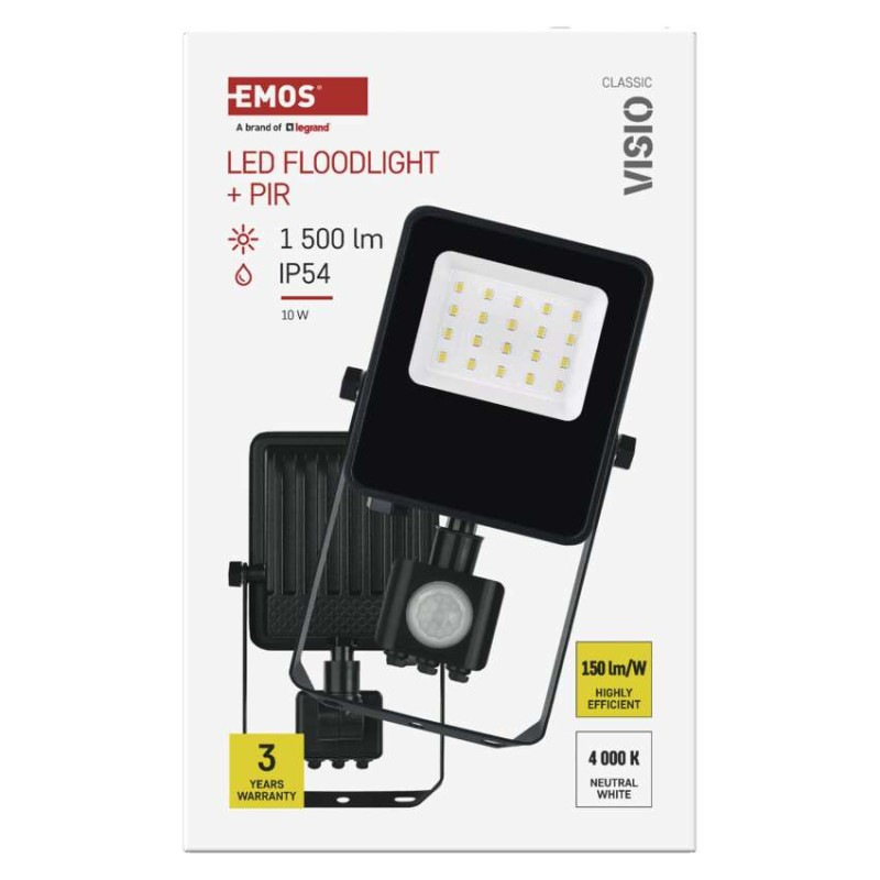LED reflektor VISIO s pohybovým čidlom, 10W, neutrálna biela, čierný 14