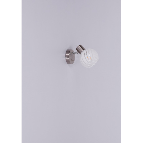 Nástenné svietidlo, nikel, sklo priehľadné biele, vypínač, ŠxV: 130x150, H: 156, bez žiarovky 1xE27, 9