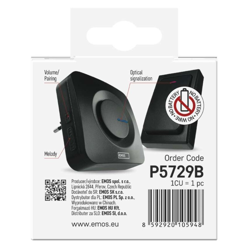 Domový bezdrôtový zvonček bez baterie P5729B do zásuvky 11