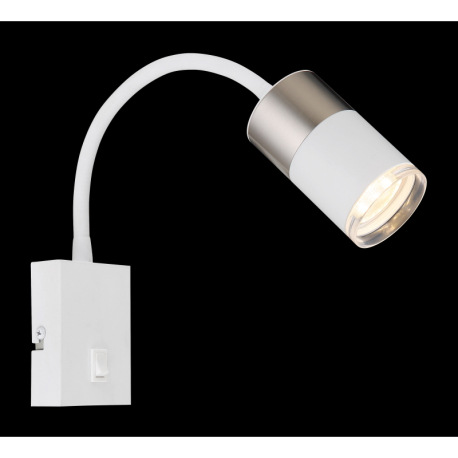 Nástenné svietidlo, kov biely, hliník nikel matný, hliník biely, plast priehľadný, kábel PVC biely, 10