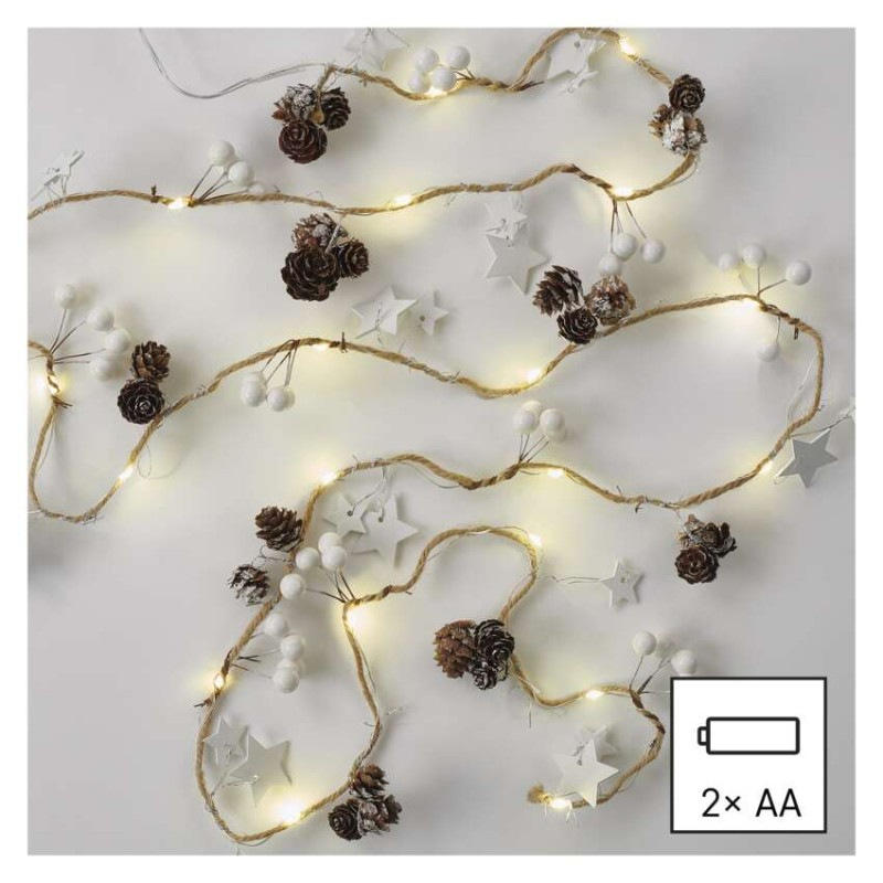 LED vianočná girlanda – šišky, 1,7 m, 2x AA, vnútorná, teplá biela 6