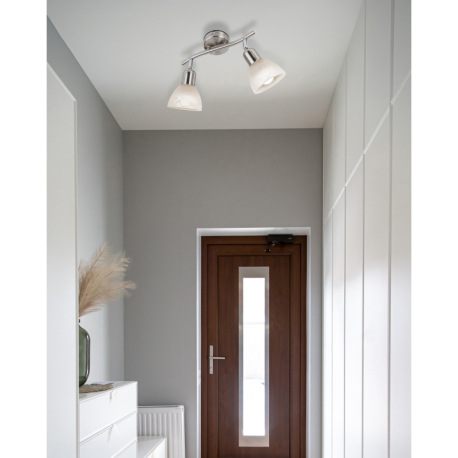 Nástenné svietidlo, kov nikel matný, sklo biele, otočné, DxŠxV: 100x250x168mm, vrátane žiaroviek 2xE 1