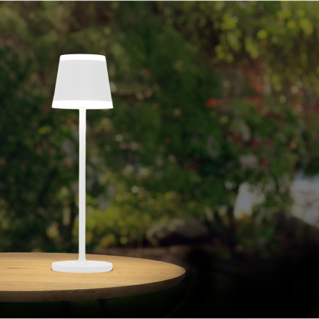 Nabíjateľná stolová lampa, kov biely matný, akryl biely, dotykové zap./vyp., plynulý dotykový stmiev 2