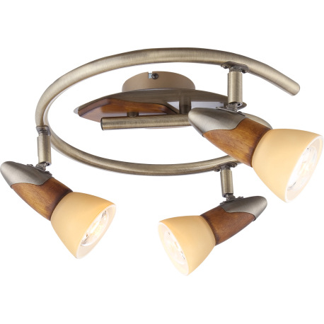 Stropné svietidlo, mosadz, drevo, sklo champagne, Ø 300, V: 175, bez žiaroviek 3xE14, max. R50 40W 2