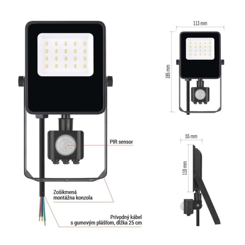 LED reflektor VISIO s pohybovým čidlom, 10W, neutrálna biela, čierný 11