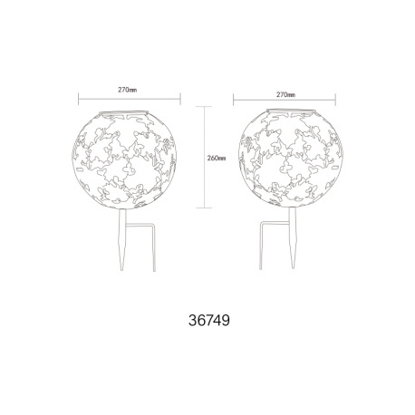 Solárne svietidlo, kov imitácia hrdze, vypínač, batéria AA 600mAh 1,2V, IP44, glóbus s javorovými li 8