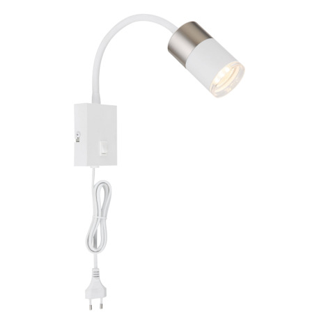 Nástenné svietidlo, kov biely, hliník nikel matný, hliník biely, plast priehľadný, kábel PVC biely, 12