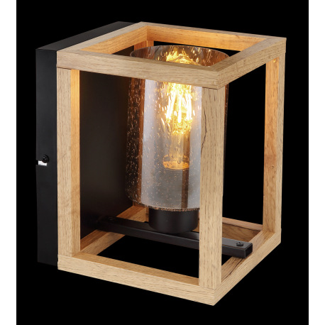 Nástenné svietidlo, kov čierny, MDF hnedá, dymové sklo, sklo s bublinami, ŠxV:170x220, H:195, bez ži 2