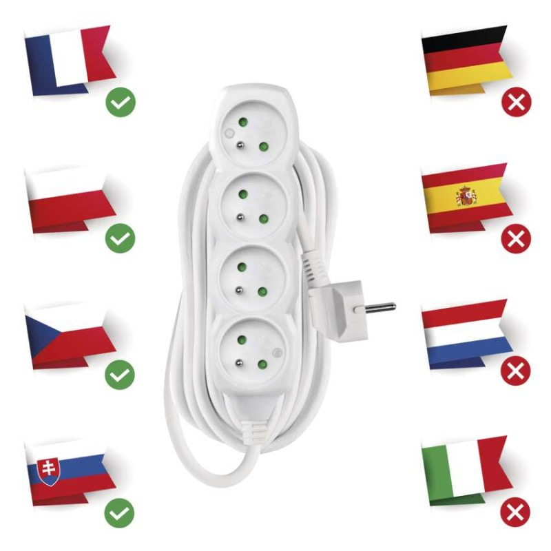 Predlžovací kábel 7 m / 4 zásuvky / biely / PVC / 1,5 mm2 1