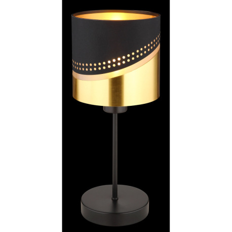 Stolové svietidlo, kov čierny, textil čierny, plast zlatej farby, kábel PVC čierny, kolískový vypína 2
