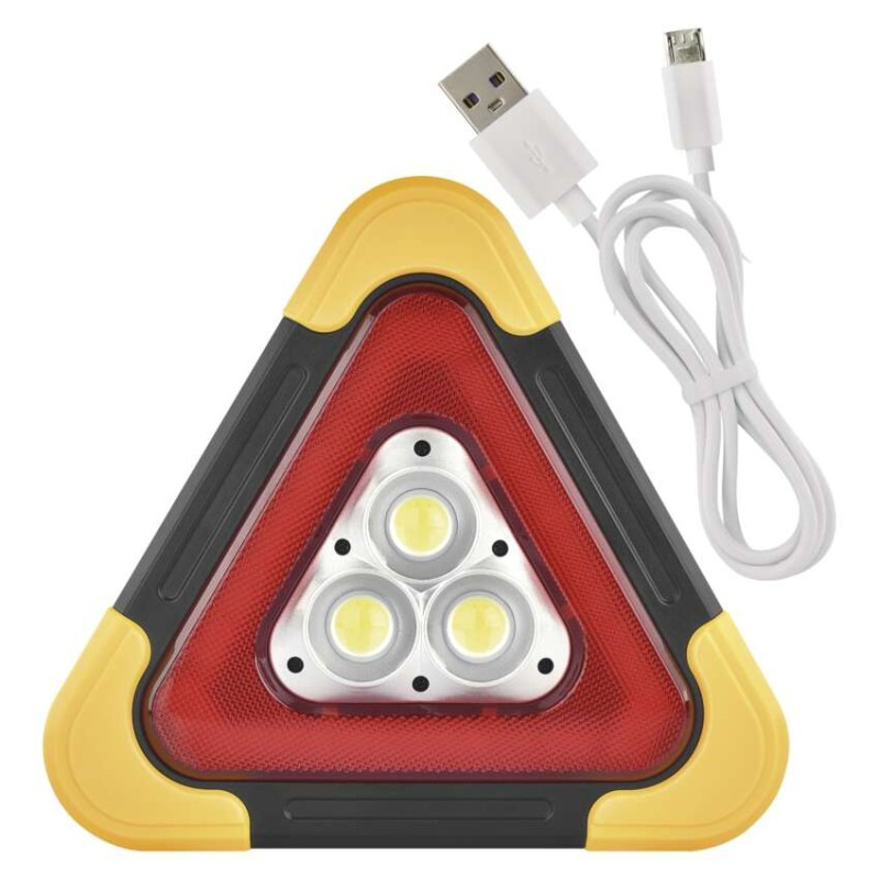 LED výstražný trojuholník, dobíjateľný, COB LED + červená LED 12