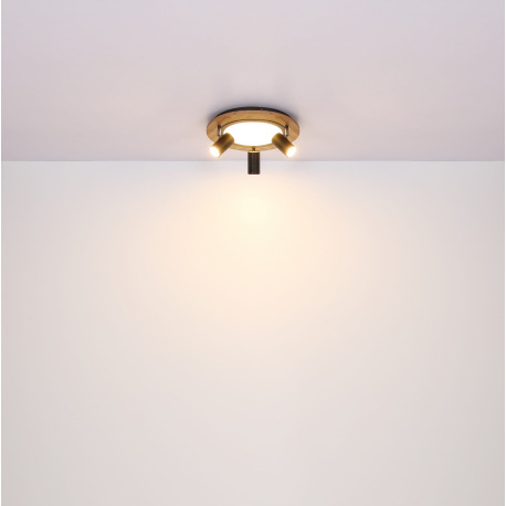 Stropné svietidlo kov čierny, MDF, imitácia tmavého dreva, plast biely, prepínanie funkcií nástenným 8