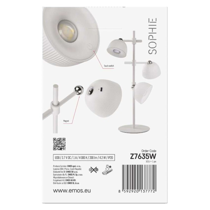LED stolná lampa SOPHIE, dobíjacia, biela 11
