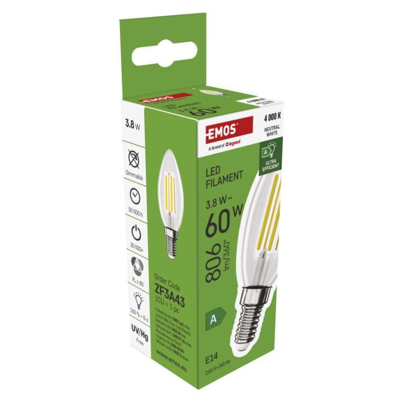 LED žiarovka Filament sviečka A CLASS/ E14 / 3,8 W (60 W) / 806 lm / neutrálna biela 10
