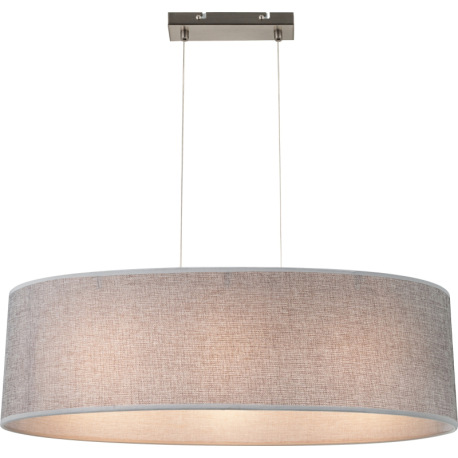 Závesné svietidlo, kov nikel matný, plast, textil sivý, akryl satinovaný, výška tienidla 20 cm, DxŠx 1