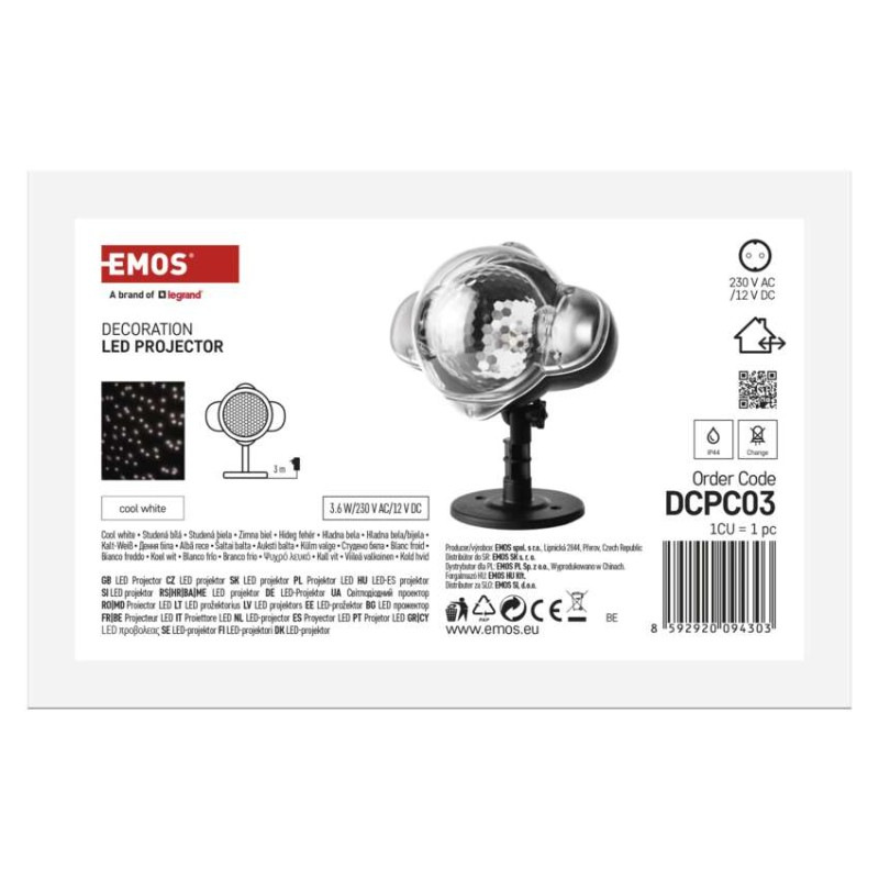 LED dekoratívny projektor – padajúce vločky, vonkajší aj vnútorný, biela 7