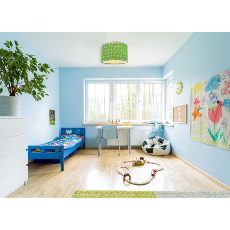 Stropné svietidlo, kov biely, plast zelený a biely, futbalový vzor, Ø300, bez žiarovky 1xE27, max. 4 2