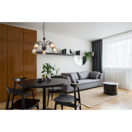 Závesné svietidlo kov čierny matný, sklo dymovej farby, kov imitácia dreva, kábel PVC čierny, ø: 470 1