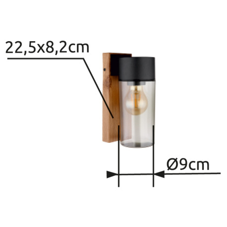 Vonkajšie svietidlo nerezová oceľ imitácia dreva, nerezová oceľ čierna matná, sklo dymovej farby, sm 9
