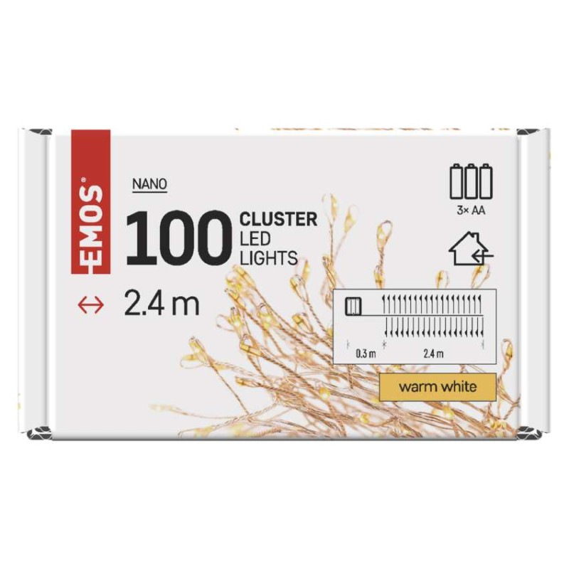 LED vianočná nano reťaz – ježko, 2,4 m, 3x AA, vnútorná, teplá biela, časovač 10