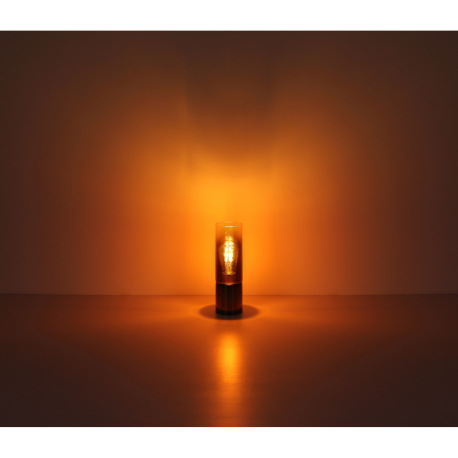 Stolové svietidlo, kov čierny chróm, sklo medenej farby, priehľadné, textilný kábel čierny, dotykové 10