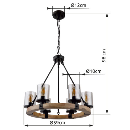 Závesné svietidlo kov čierny matný, drevo tmavohnedé, sklo dymovej farby, kábel PVC čierny, ø: 590 m 18