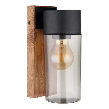 Vonkajšie svietidlo nerezová oceľ imitácia dreva, nerezová oceľ čierna matná, sklo dymovej farby, sm 3