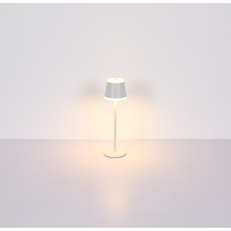 Nabíjateľná stolová lampa, kov biely matný, akryl biely, dotykové zap./vyp., plynulý dotykový stmiev 8