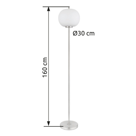 Stojacia lampa kov nikel matný, sklo biele, vypínač, ø: 300mm, V: 1600mm, dĺžka kábla 1800mm, bez ži 8