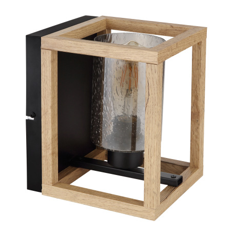 Nástenné svietidlo, kov čierny, MDF hnedá, dymové sklo, sklo s bublinami, ŠxV:170x220, H:195, bez ži 10