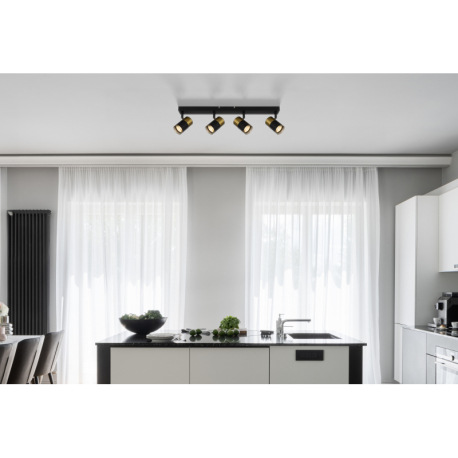 Stropné svietidlo, kov čierny, hliník medený a čierny, plast dymový, DxŠxV: 560x60x120mm, bez žiarov 13