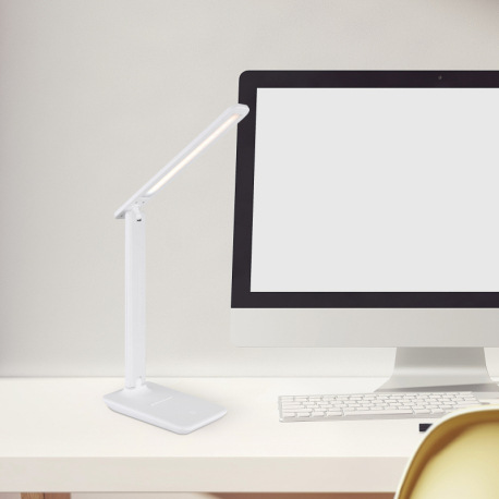 Stolové svietidlo, plast biely, biela imitácia kože, dotykové zapnutie/vypnutie, plynulá regulácia d 1