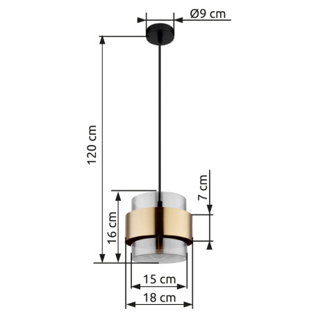 Závesné svietidlo, kov čierny matný, sklo, mosadz, ø: 180mm, V: 1200mm, bez žiarovky 1x E27, max. 60 18