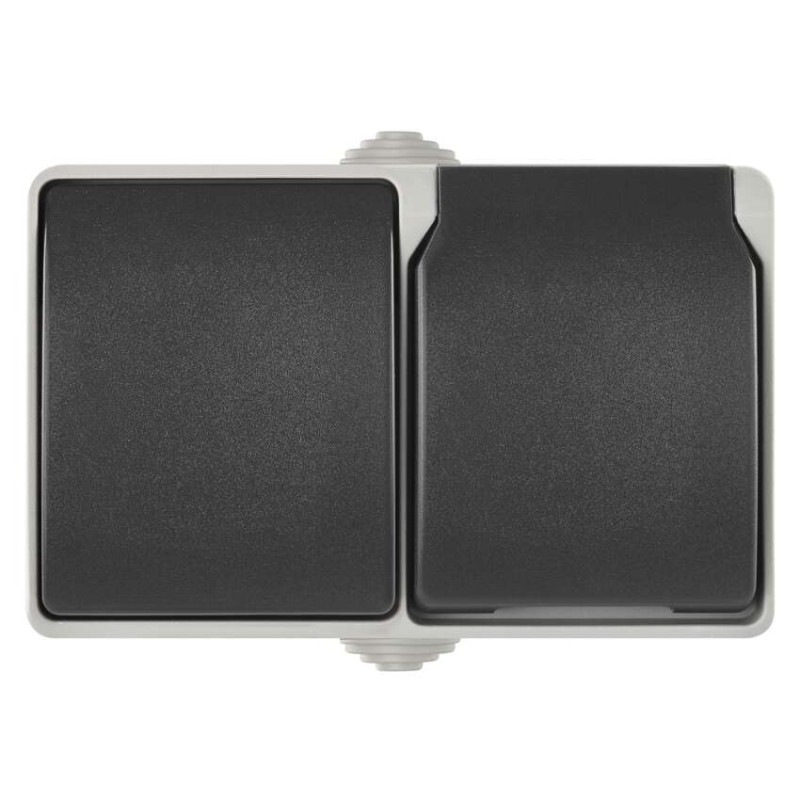 Zásuvka+Vypínač striedavý č.6 IP44 French čierná