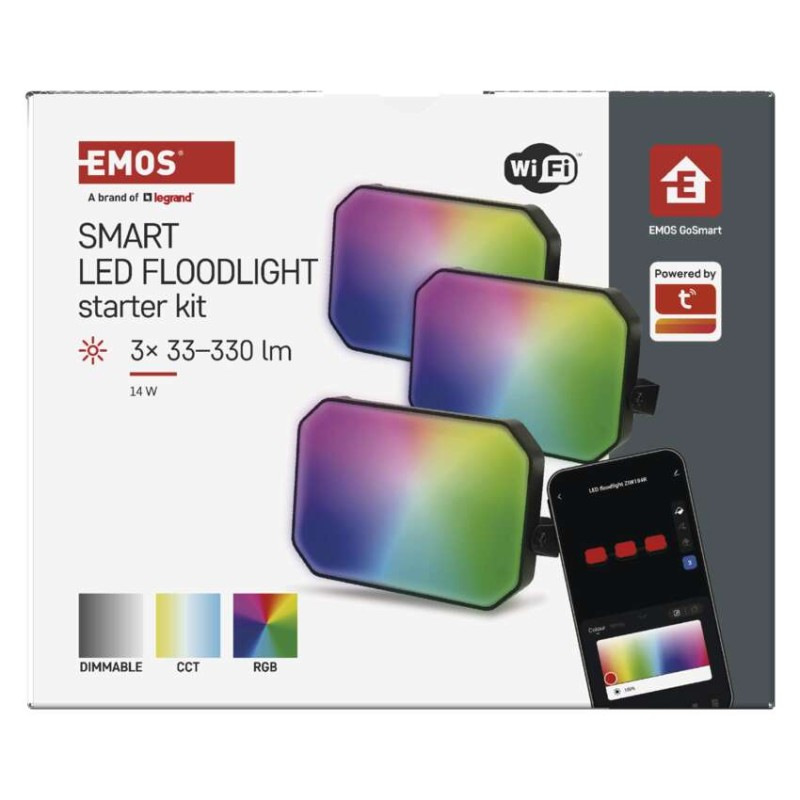 GoSmart vonkajší LED reflektor, štartovacia sada, 3 diely, 14 W, RGBIC stmievateľný, WiFi 12
