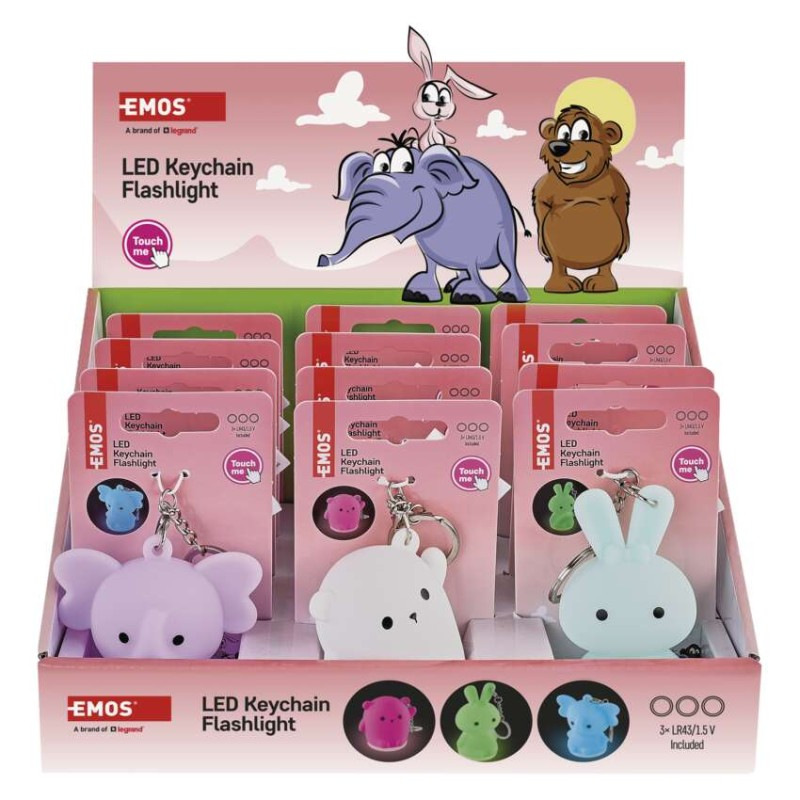 LED silikónová kľúčenka – zvieratká, 12 ks, display box 3