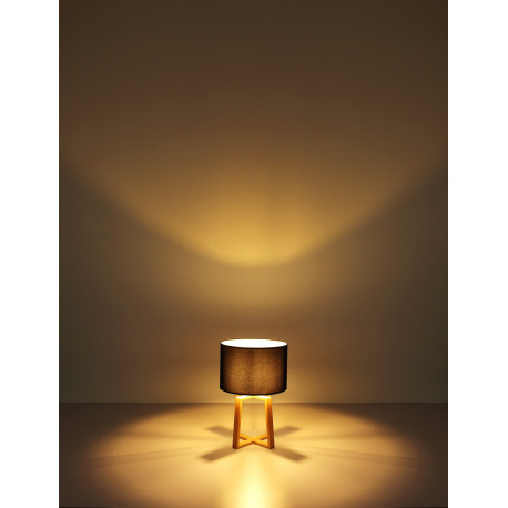 Stolová lampa, drevo hnedé, plast sivý, textil čierny, ø: 300mm, V:450mm, dĺžka kábla 1800mm, bez ži 5