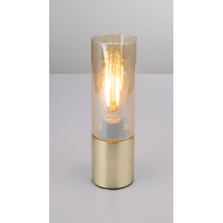 Stolová lampa, kov zlatý matný, sklo jantár, hnedý textilný kábel 1,5 m, dotykový vypínač on/off, Ø9 12