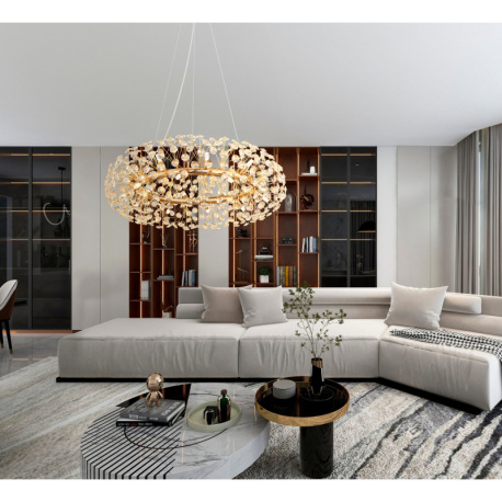 Závesné svietidlo, kov zlatej farby, kryštály K9 číre, kábel PVC transparentný, ø: 800 mm, V: 1500 m 6