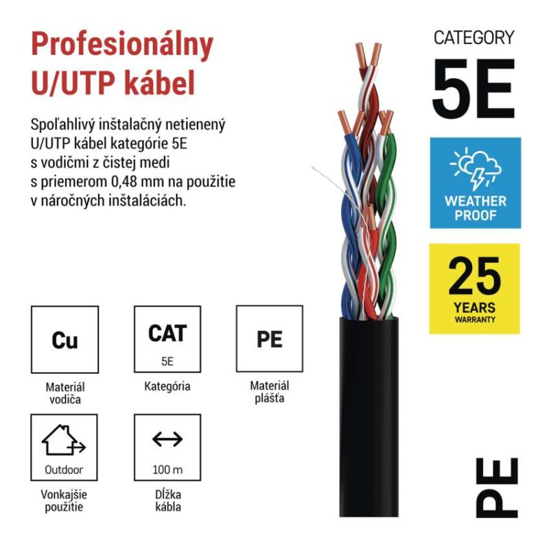 Datový kábel UTP 5E, outdoor, 100m