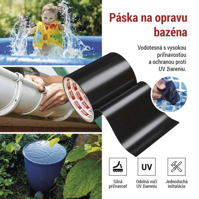 Opravná lepiaca páska na bazény, 1 m × 100 mm, čierna 1