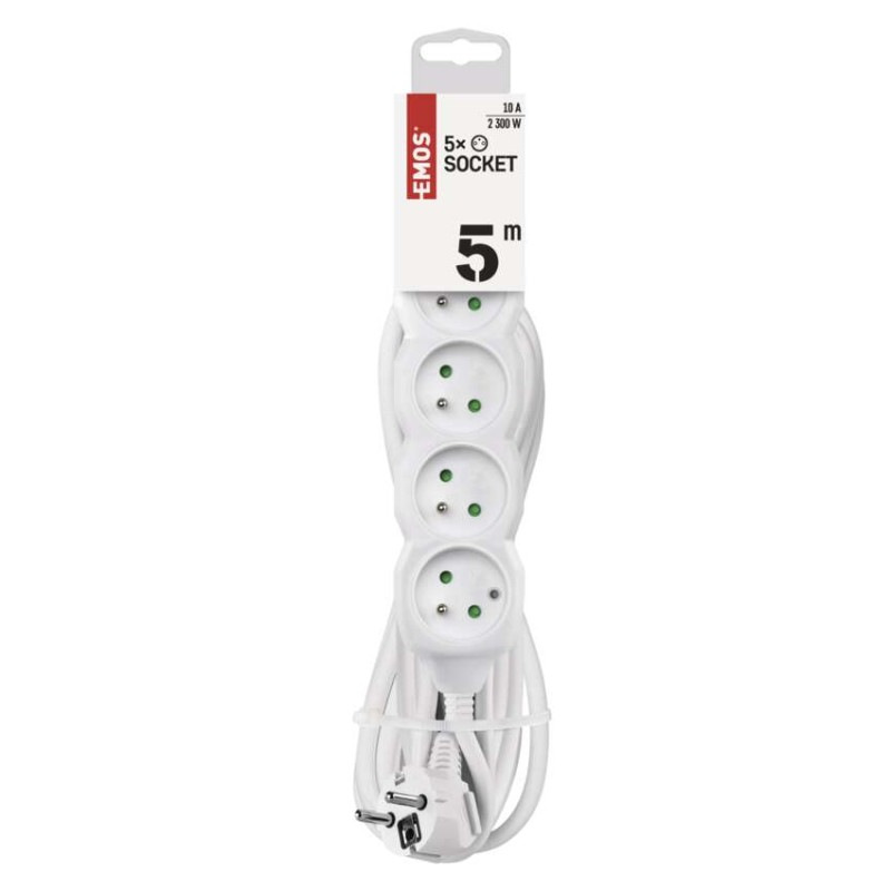 Predlžovací kábel 5 m / 5 zásuviek / biely / PVC / 1 mm2