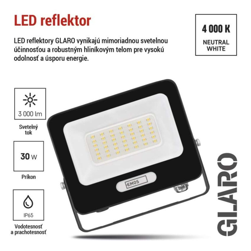 LED reflektor GLARO 30W, čierny, IP65, 3000 lm, neutrálna biela 6