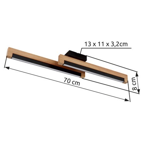 Stropné svietidlo, kov čierny, drevo tmavohnedé, hliník čierny, plast biely, hliníkové tienidlo s de 7