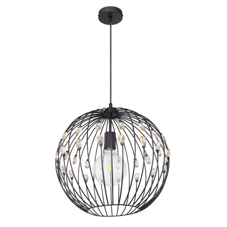 Závesné svietidlo, kov čierny matný, krištále K9 jantárové, textilný kábel čierny, Ø:400, V:1200, be 8